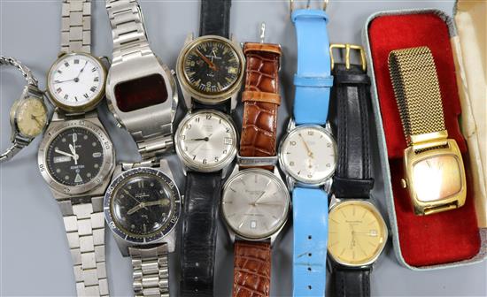A group of assorted gentlemans wrist watches including Oris and Lanco.